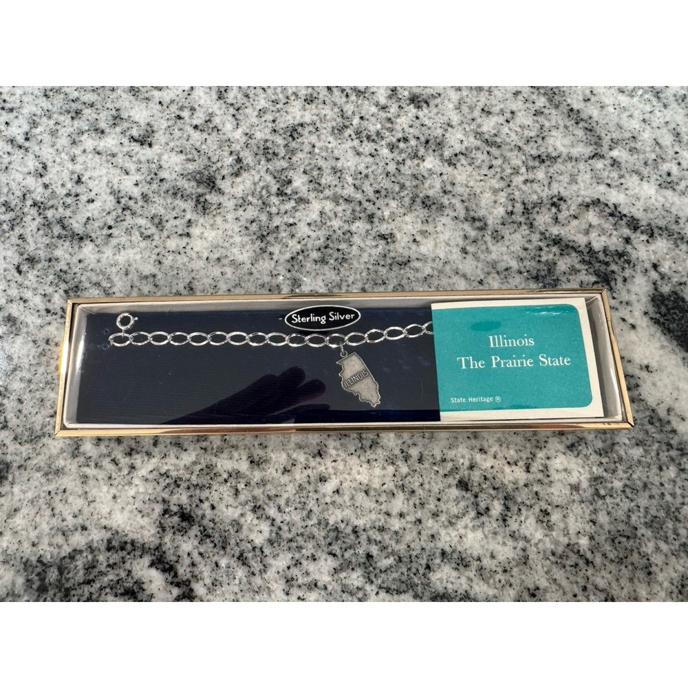 925 Sterling Silver Illinois‎ Prairie State Heritage Charm Bracelet New In Box